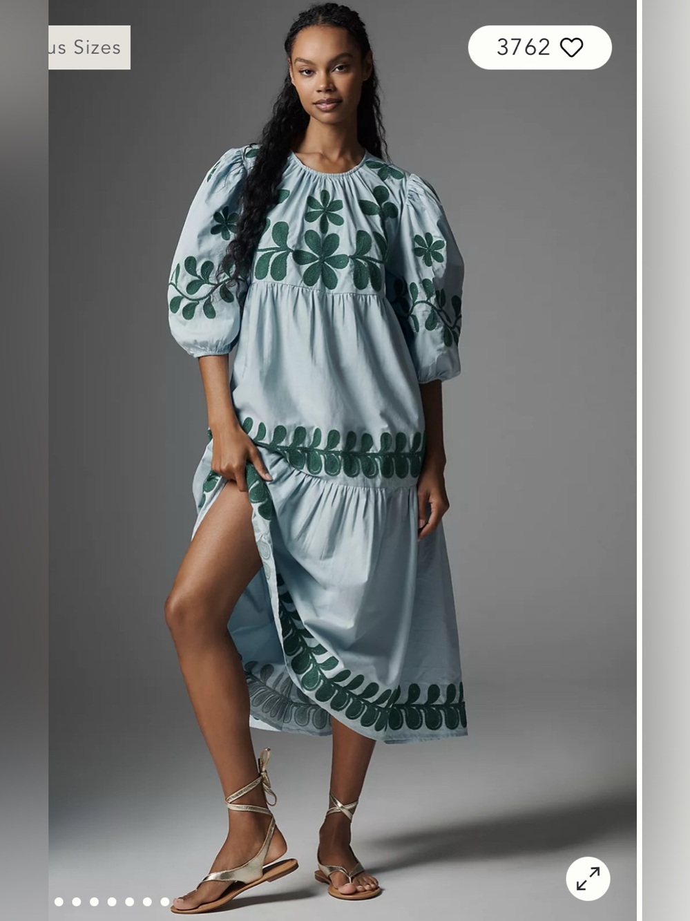 Anthropologie Embroidered Puff-Sleeve Midi Dress